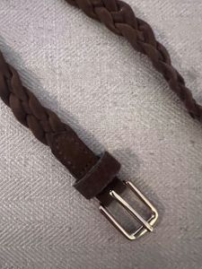 Brown Woven Suede Belt with Gold Buckle - ZARA