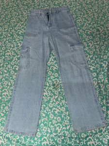 Light Wash Wide Leg Cargo Jeans