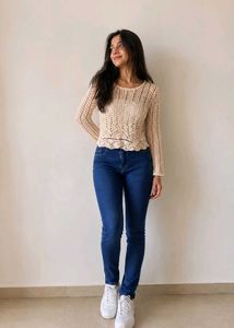 combo top and Jean's Crochet Knit Long Sleeve To