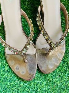 Embellished Gold Flat Sandals
