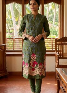 Embroidered Green Kurta Set