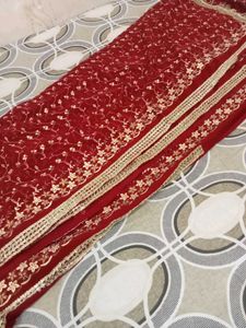 Embroidered Red Dupatta with Sequins