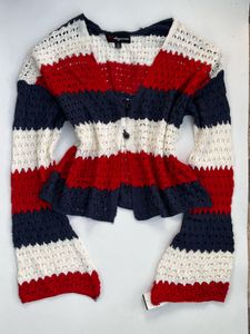 Striped Crochet Knit Cardigan