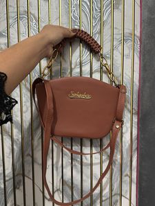 Chic Brown Handbag with Gold Chain Strap