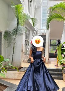 Elegant Navy Blue Strapless Gown