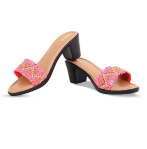 Stylish Embellished Pink Slide Sandals