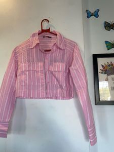 Pink Striped Cropped Shirt
