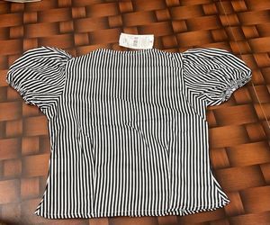 Striped V-Neck Puff Sleeve Top