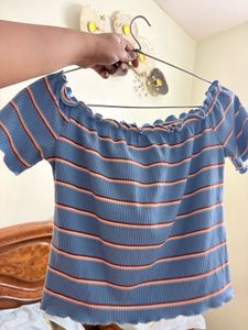 Blue Striped Off-the-Shoulder Top