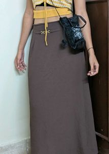Elegant Brown Maxi Skirt with Gold Accent