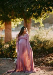 Flowing Dusty Rose Bell Sleeves Maternity Dress