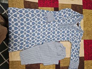 Blue Paisely Print Kurta Pant Set(S) (no duppata