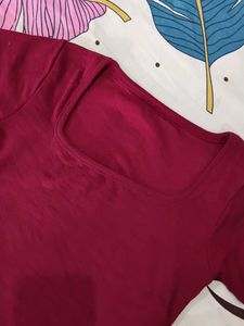 Maroon Square Neck Crop Top