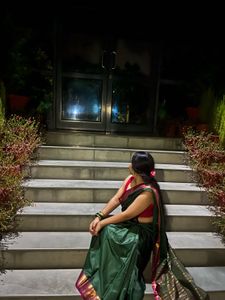Elegant Dark Green Saree with Pink Blouse
