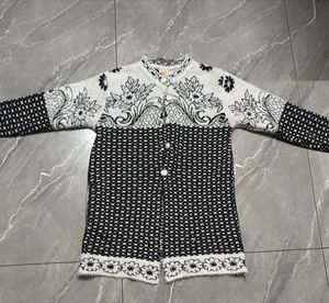 Black &amp; White Floral Knit Cardigan