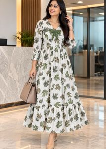 Elegant Leaf Print Maxi Dress