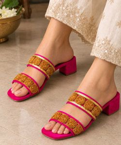 Hot Pink Embellished Block Heels