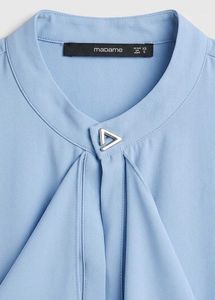 Chic Ruffle Front Blue Blouse