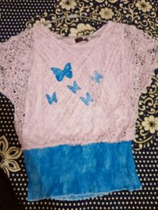 Pink Lace Butterfly Top