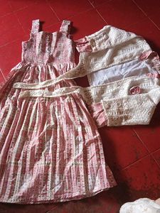 Elegant Pink Printed Kurta Set with Lace Jacket