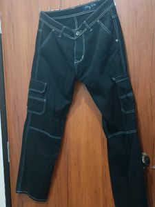 Black Cargo Pants with White Stitching