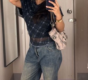 H&M Chic Plaid Sheer Sleeve Top