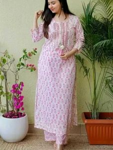 Pink Printed Kurta with Pants