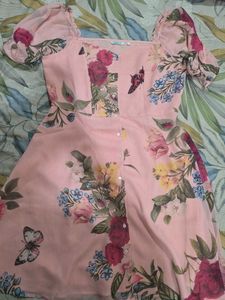 Pink Floral Puff Sleeve Midi Dress