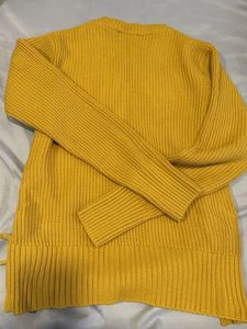 Yellow Lace-Up Knit Sweater