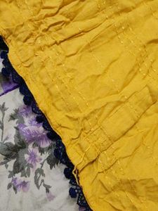 Vibrant Yellow Kurta with Black Lace Trim