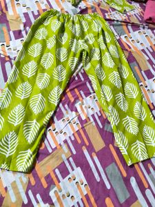 New lime Green Leaf Print Kurta Set