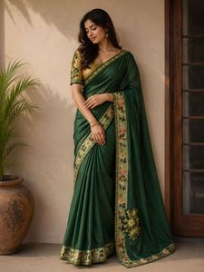 Elegant Green Saree with Floral Border
