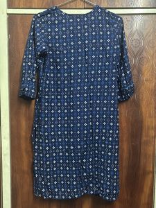 Blue Printed Cotton Kurta set with pants