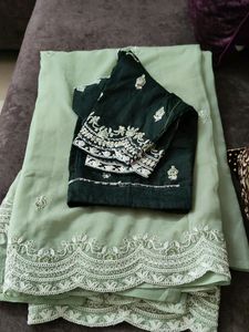 Sea Green Saree With Blouse