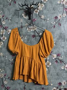 Mustard Yellow Ruched Peplum Top