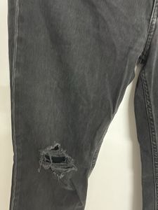 Black Distressed Straight Leg Jeans