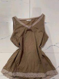 Cute Lace Trimmed Brown Tank Top