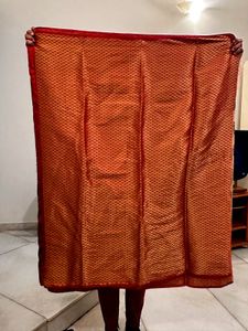 New Copper Orange &amp; Red Art Silk Saree with Elegan