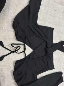 Black Wrap Crop Top with Long Sleeves