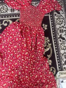 Red Floral Midi Dress