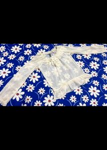 Sheer Off white transy Ruffle Blouse