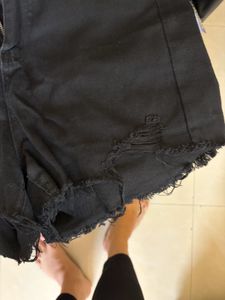 Black Distressed Denim Shorts