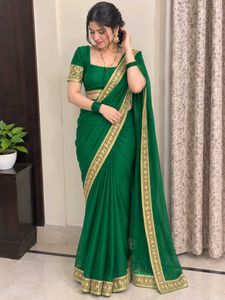 Elegant party Green mirror Saree with  Blouse