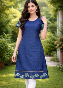 Elegant Blue Kurta with Floral Embroidery