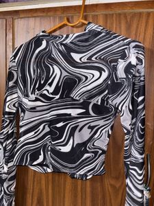 Black &amp; White Swirl Mesh Top