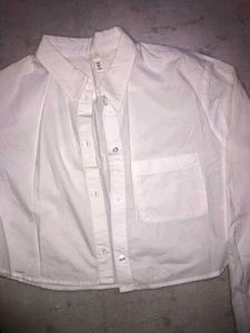 Cropped White Button-Down Shirt