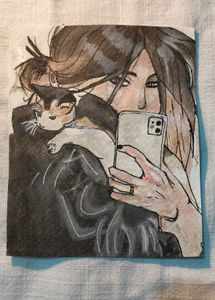 Watercolor Painting - Woman with Cat
