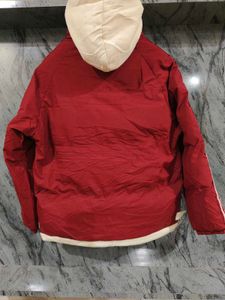 Red Padded Jacket with White Stripes