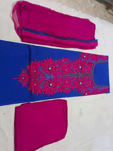 Thread Work Suit With Contrast Bottom