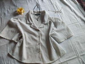 Chic White Textured Puff Sleeve Top